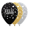 B2B GLOBO LATEX REDONDO INFINITY® FELIZ CUMPLEAÑOS TERRAZO DORADO/NEGRO SURTIDO SATIN & METAL