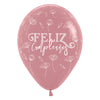 B2B GLOBO LATEX REDONDO INFINITY® FELIZ CUMPLEAÑOS FLORES FASHION PALO DE ROSA