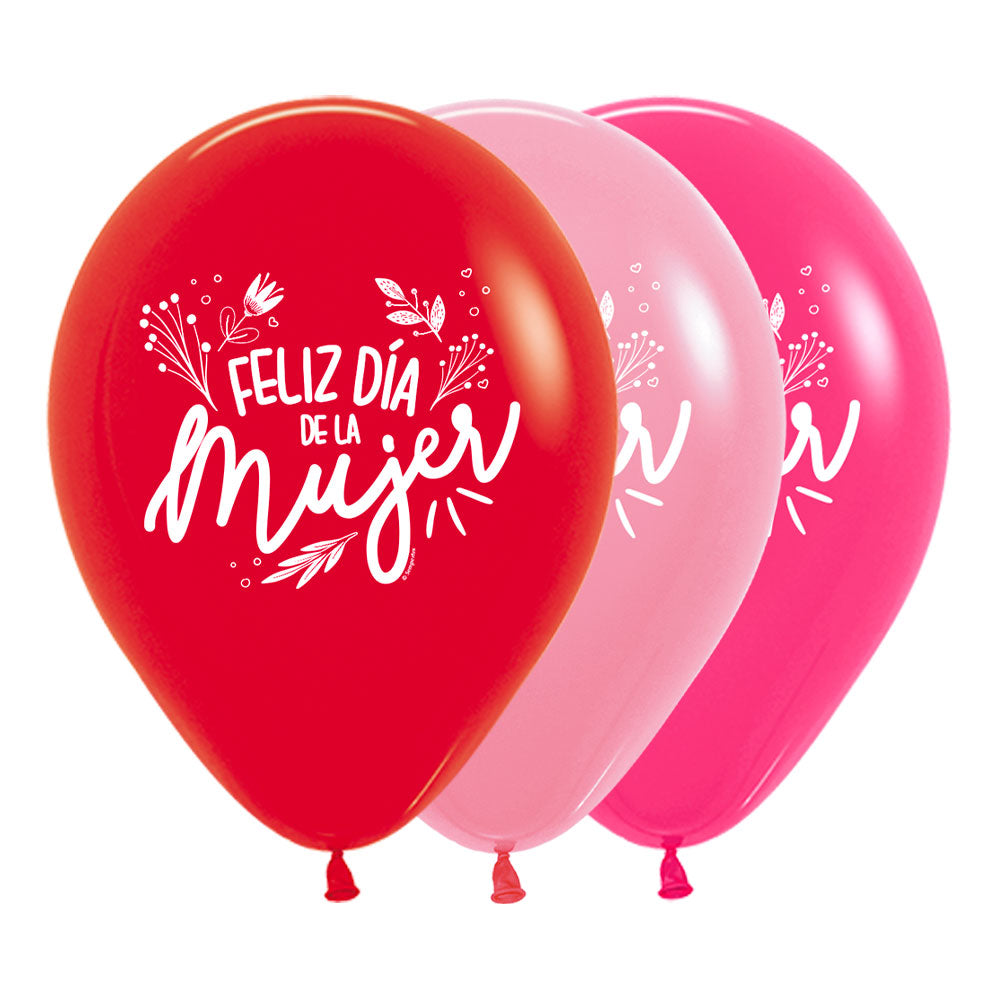 GLOBO PARA FIESTA LATEX REDONDO 2 CARAS FELIZ DIA MUJER FASHION SURTIDO ...